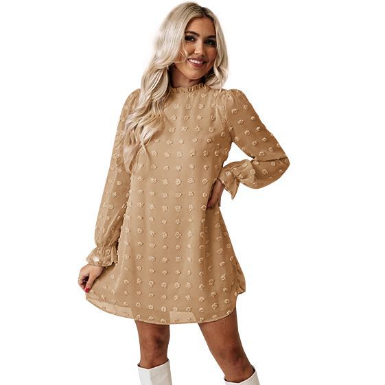 Autumn And Winter New Style Bubble Long-sleeved Lace Collar Dress Women