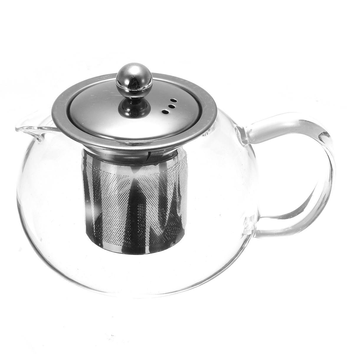 600/950/1300ml Clear Stainless Steel Heat Resistant Glass Teapot Infuser Tea Pot