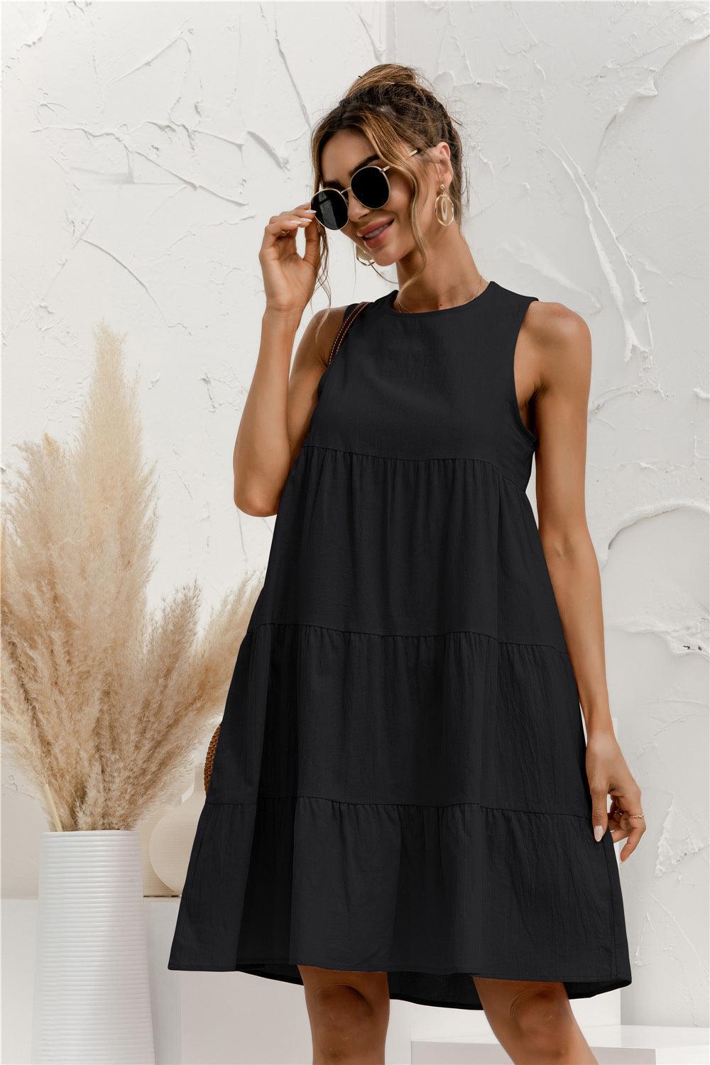 Sleeveless Round Neck Tiered Swing Dress