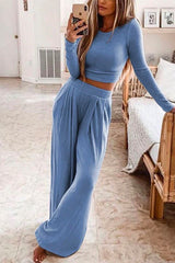 Crewneck Pullover and Wide Leg Pants Set