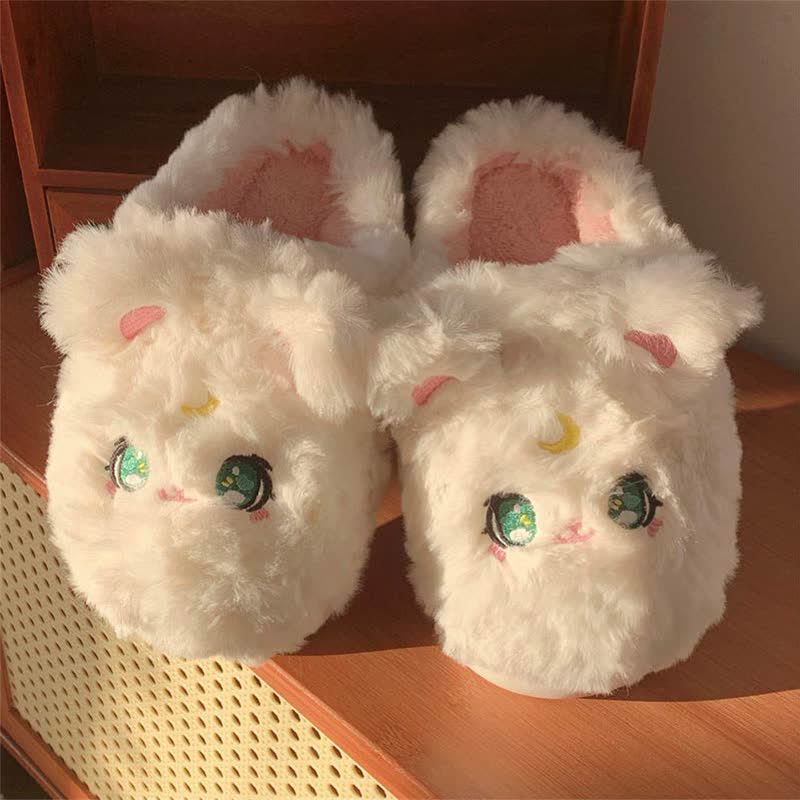 Pantoufles en peluche mignonnes de chat de lune