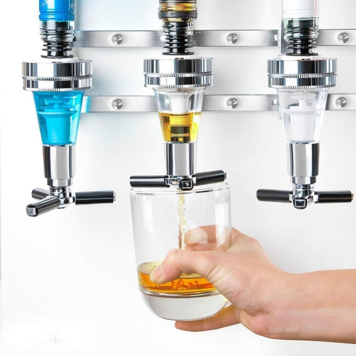 Beverage Liquor Dispenser 4 Bottle Bar Alcohol Holder Cocktail Drink Shot Bracket Wall Mounted