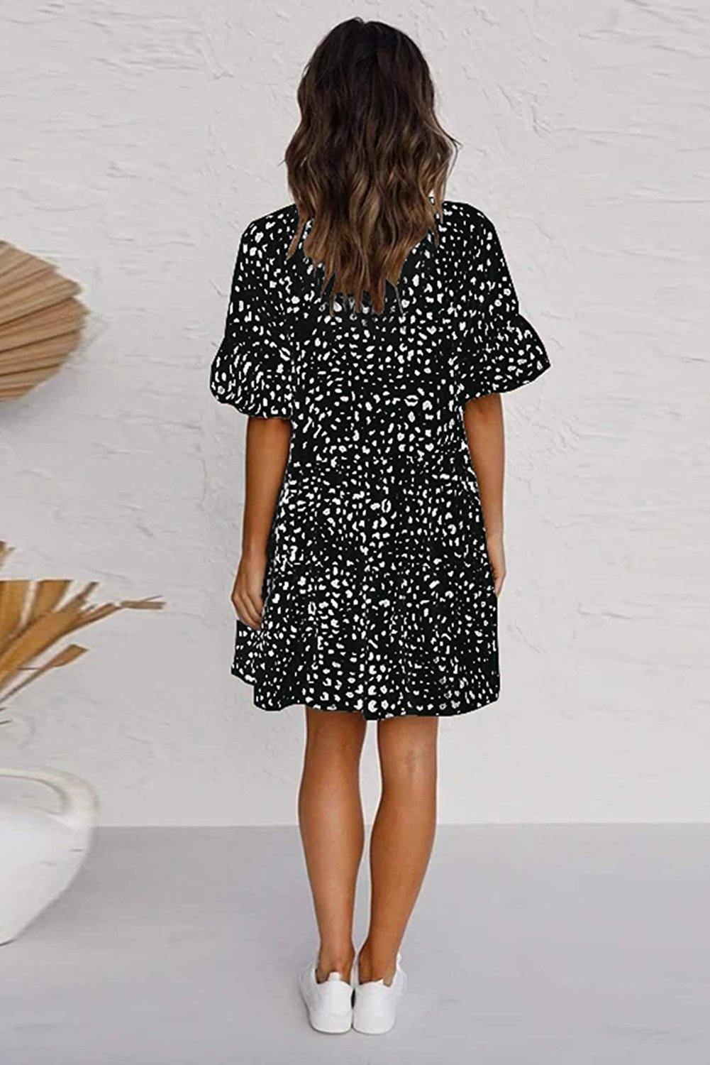 Leopard Ruffled Dress with Buttons