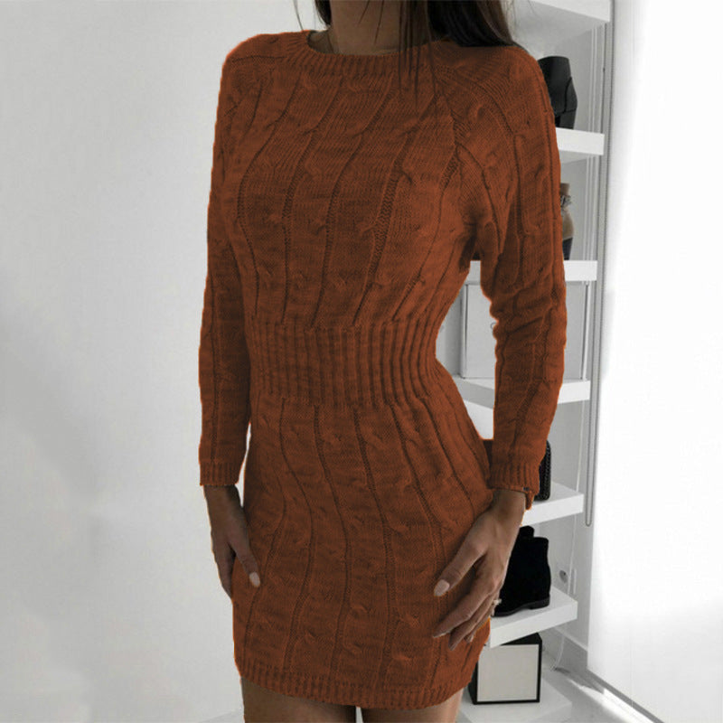 Mid-length Bag Hip Waist Twist Sweater Dress