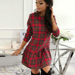 Thin Ladies Hedging Plaid Midi Skirt Fashion dress