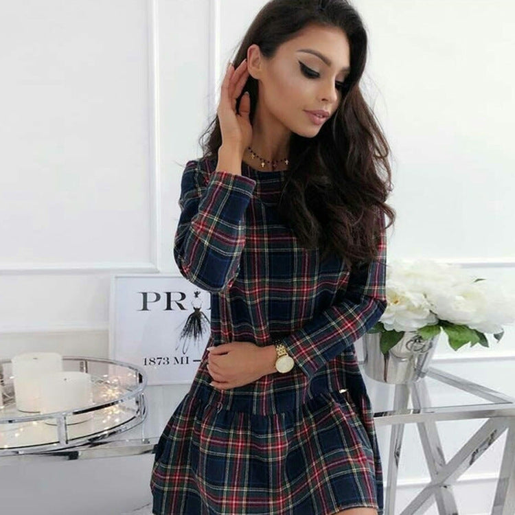 Thin Ladies Hedging Plaid Midi Skirt Fashion dress