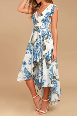 Elegant Floral Frenulum With Belt Irregular Dress Dresses