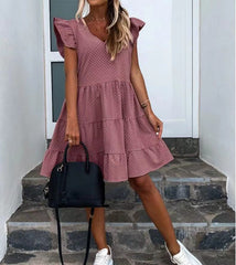 Digital print V-neck ruffled dress