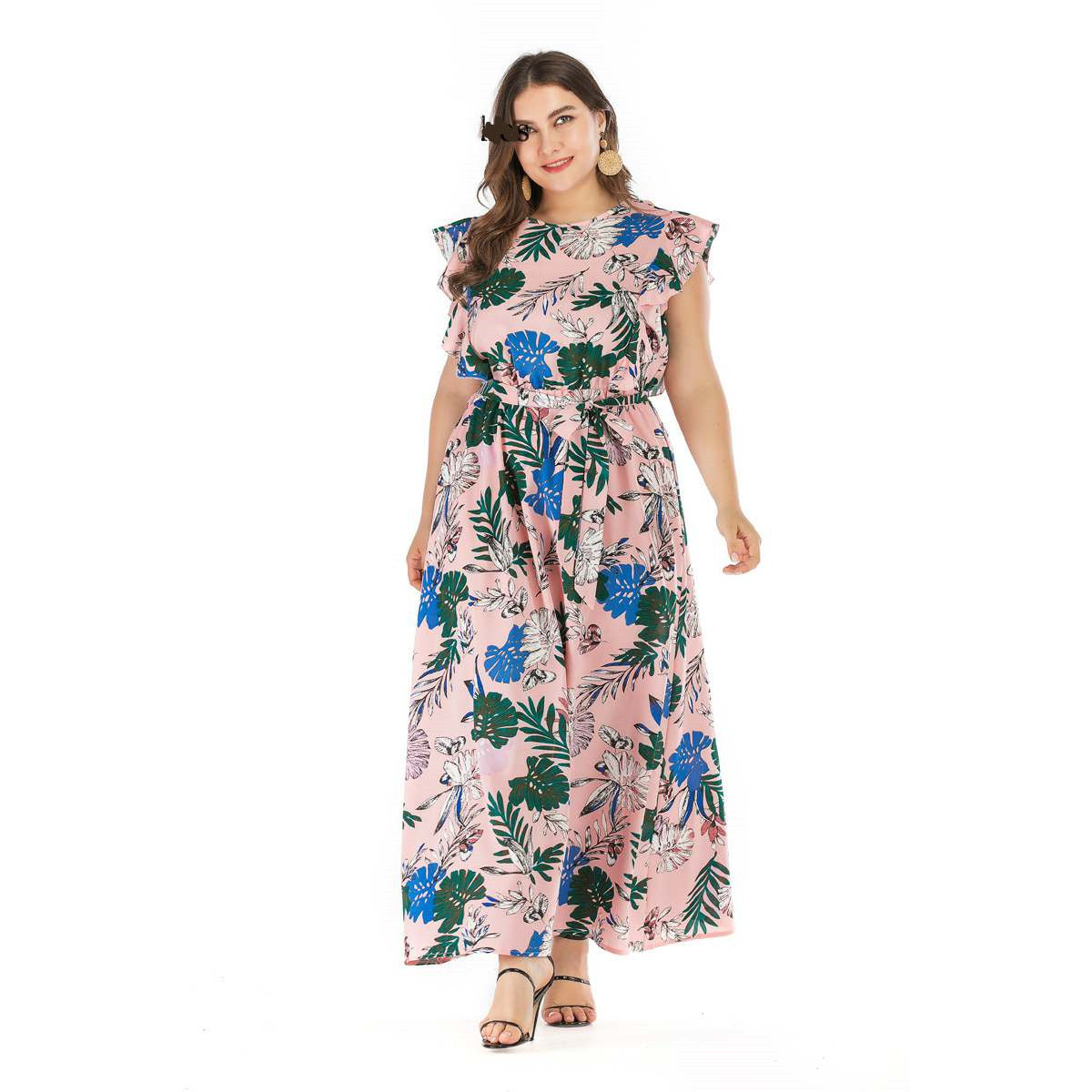 2019 Sommer böhmisches elastisches Taillen-großes Swing-Kleid 3XL 4XL