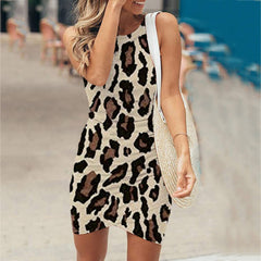 Sleeveless Round Neck Wrapped Hip Body Printed Dress