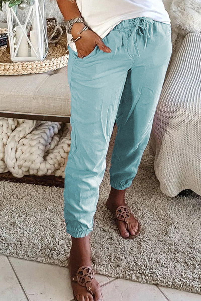 Casual Solid Pocket Capris Solid Color Bottoms