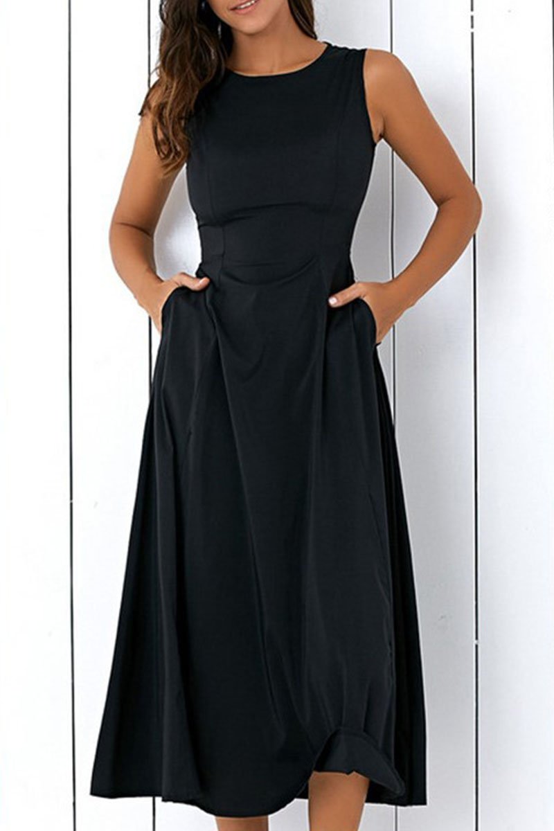 Fashion Casual Solid Split Joint O Neck A Line Dresses