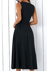 Fashion Casual Solid Split Joint O Neck A Line Dresses