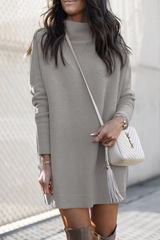 Casual Elegant Solid Split Joint Turtleneck Dresses