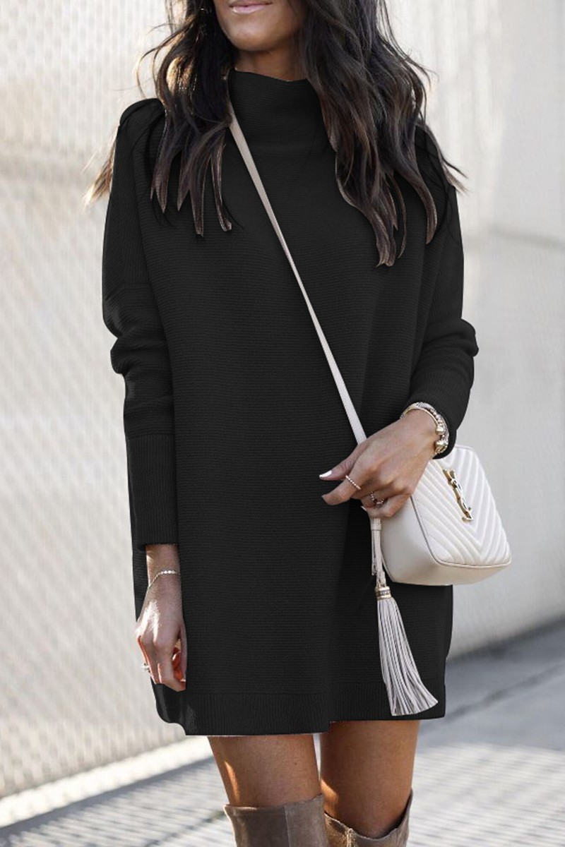 Casual Elegant Solid Split Joint Turtleneck Dresses