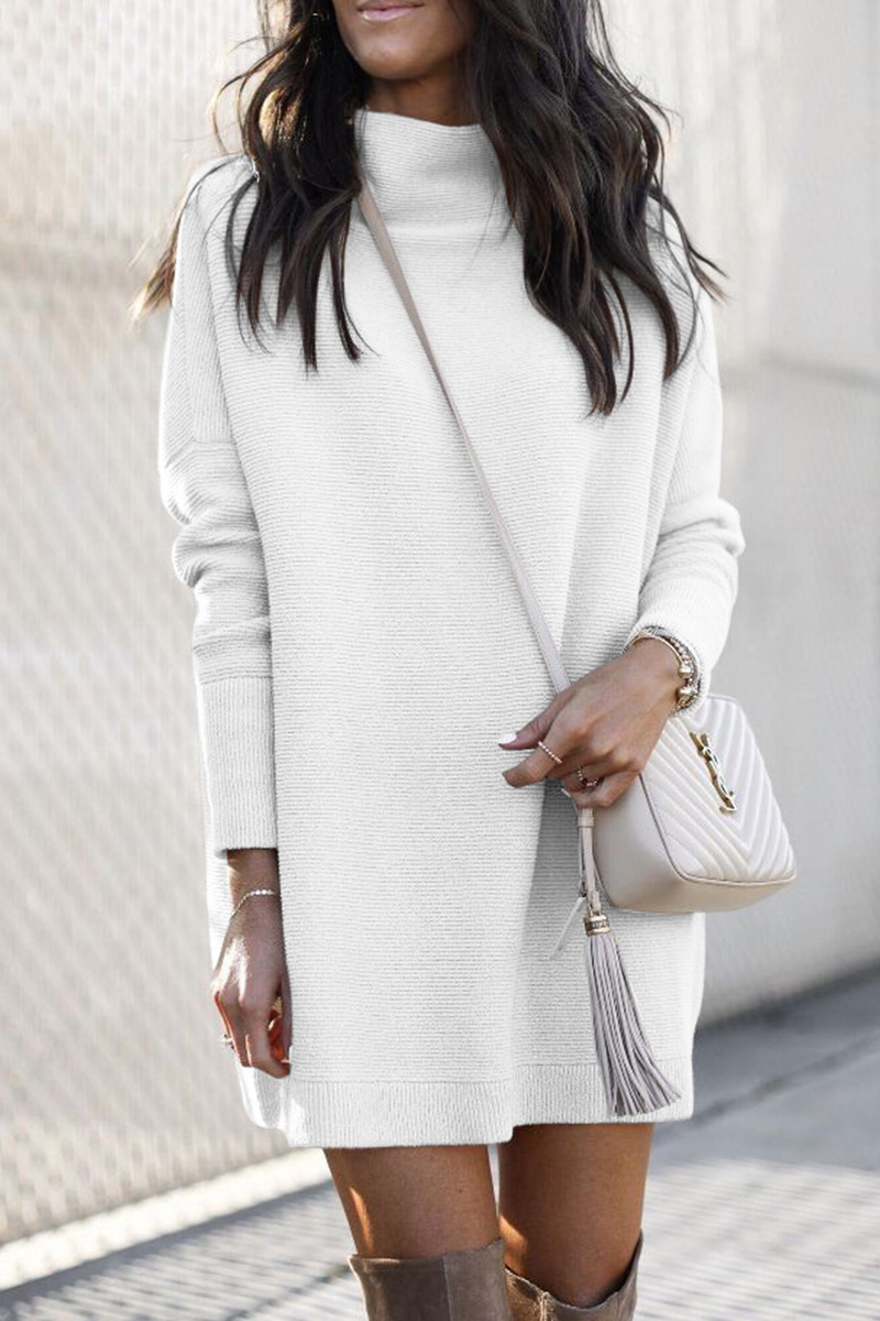 Casual Elegant Solid Split Joint Turtleneck Dresses