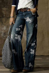 Casual Print Split Joint Mid Waist Boot Cut Denim Jeans(5 Colors)