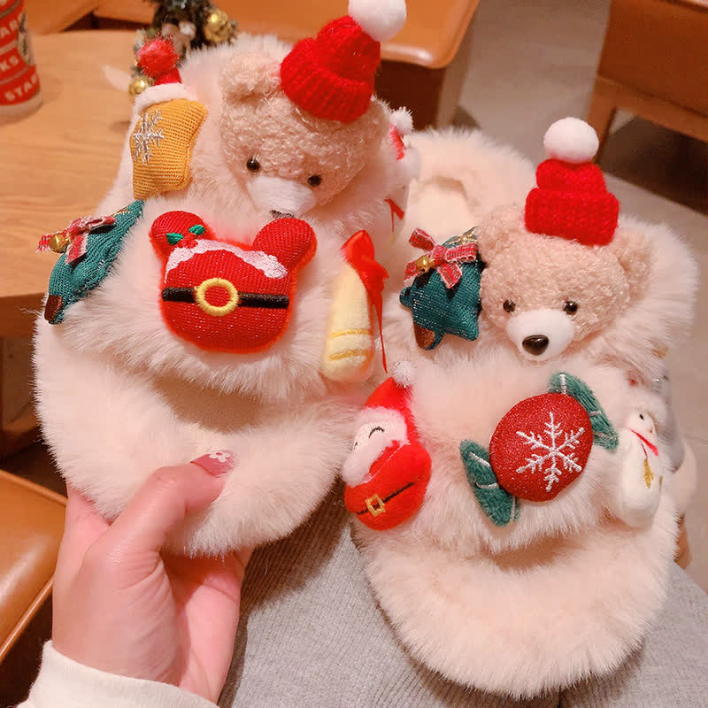 Cute Christmas Bear Plush Slipper