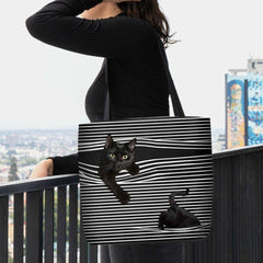 Las mujeres sintieron lindo 3D tridimensional gato negro rayas patrón bolso de hombro bolso de mano 