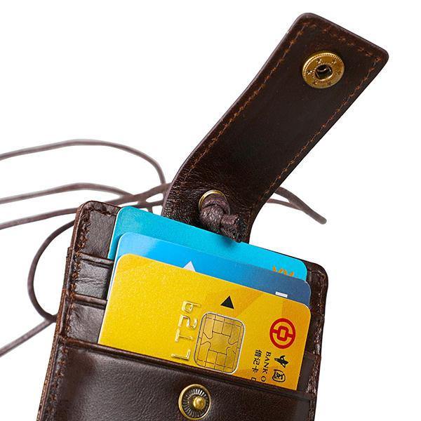 RFID Genuine Leather 4 Card Slot Neck Bag Card Holder