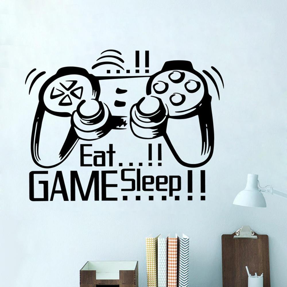 Creative Art Game Handle Wall Stickers "EAT SLEEP GAME" Black Vinyl Removable Printed Game Lovers Bedroom Wall Stickers Hot Play Game Handle Living Room Bedroom Personality Decoration Wall Stickers