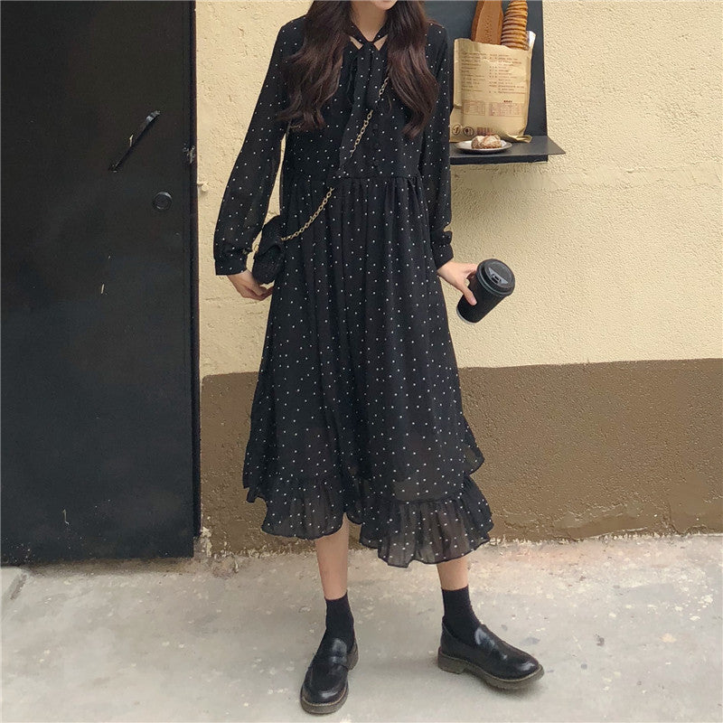 Chiffon loose sweet wave dot dress