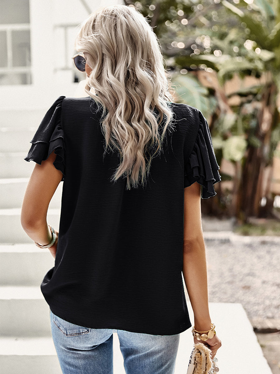 Women's T-Shirts Short Sleeve Elegant Ruffle T-Shirt