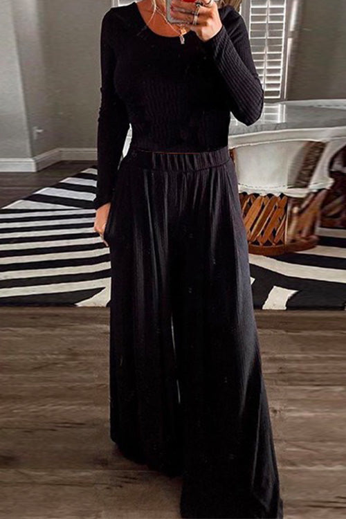 Crewneck Pullover and Wide Leg Pants Set