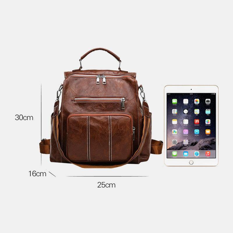 Women PU Leather Large Capacity Multi-pocket Retro Messenger Backpack Crossbody Bag Shoulder Bag