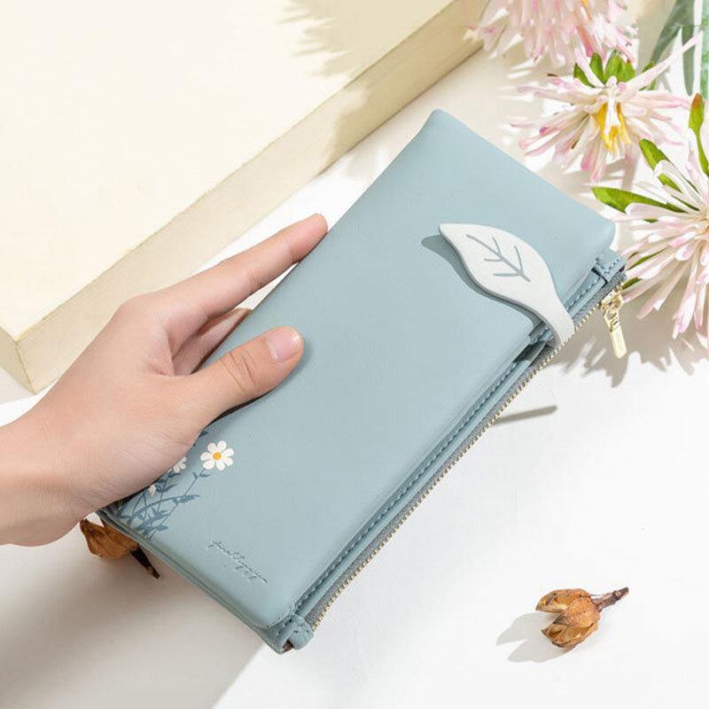 Women 13 Card Slots Bifold Flower Printed Long Wallet Clutches Bag