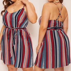 Color stripe large suspender dress