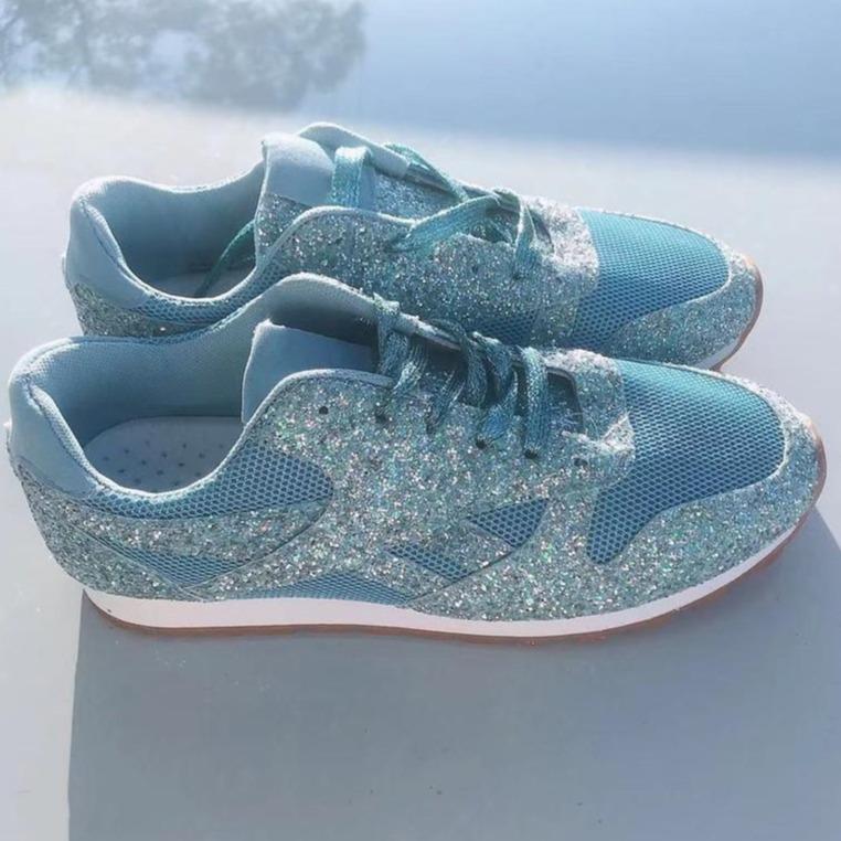 Glitzernde Damen-Tennisschuhe, glänzende Kristall-Plateau-Sneaker