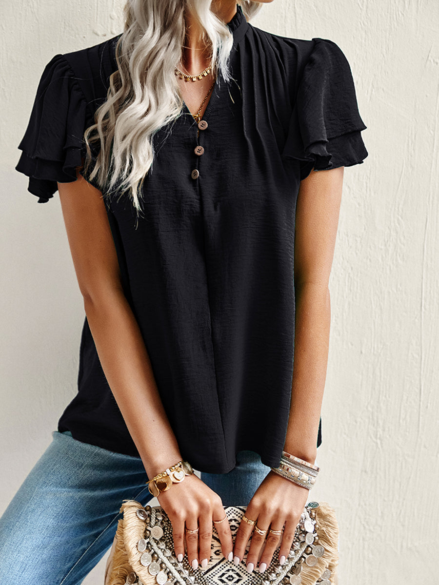 Women's T-Shirts Short Sleeve Elegant Ruffle T-Shirt