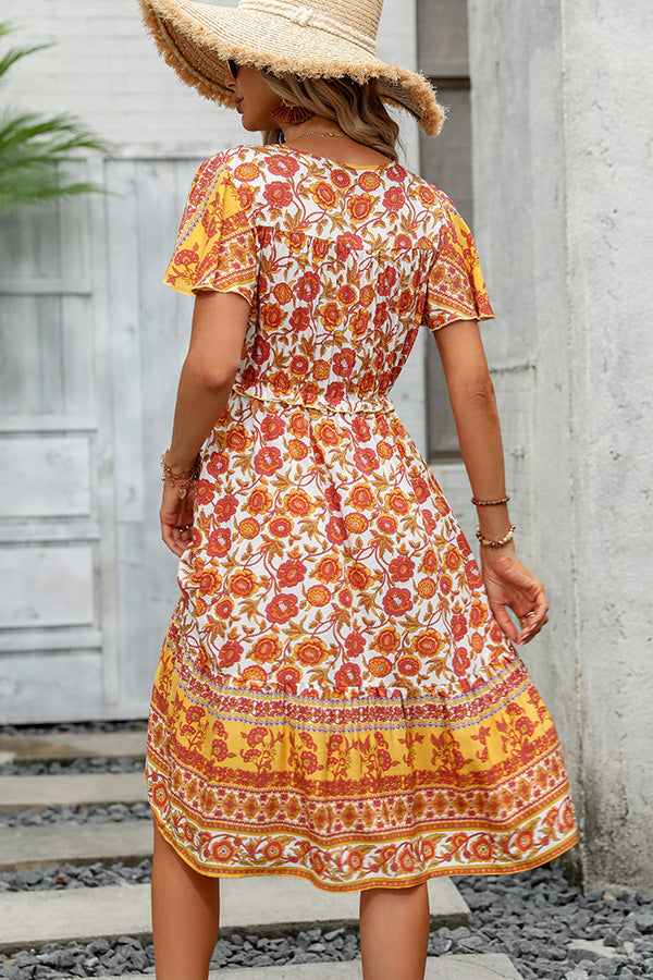 Bohemia Print V Neck Short Sleeve Casual Dress