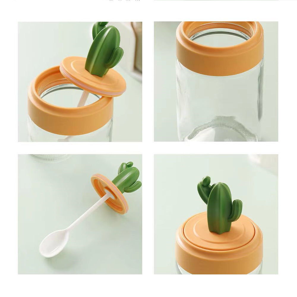 Boîte d'assaisonnement en verre Cactus avec cuillère