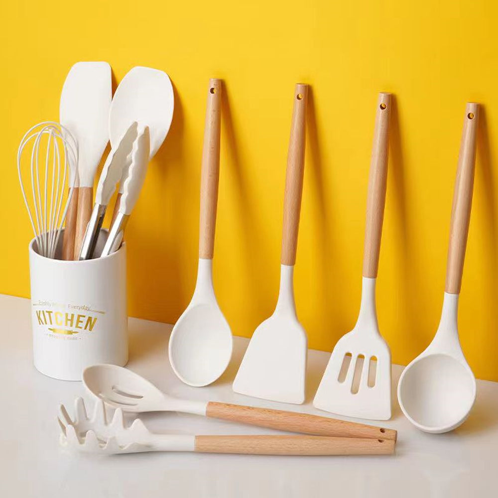 Set di utensili da cucina in silicone bianco latte (1 set da 12 pezzi)