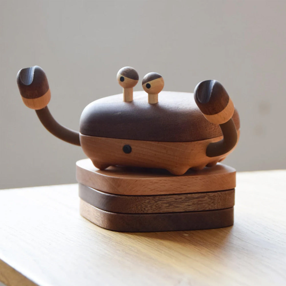 Crab Coaster Set di 1 sottobicchieri in legno fatti a mano con supporto