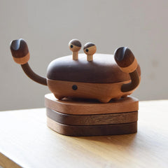 Crab Coaster Set di 1 sottobicchieri in legno fatti a mano con supporto