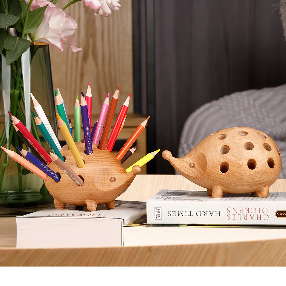 Wooden Handmade Hedgehog Pencil Holder