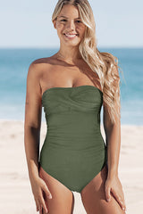 Twist Front Solid Color One Piece Swimsuit