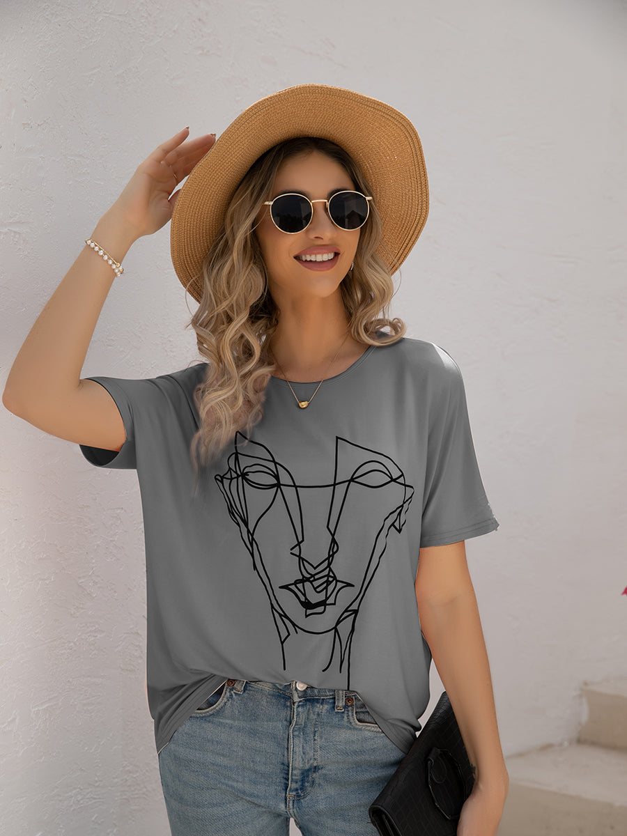 Women's T-Shirts Loose Printed Dolman Sleeve T-Shirt