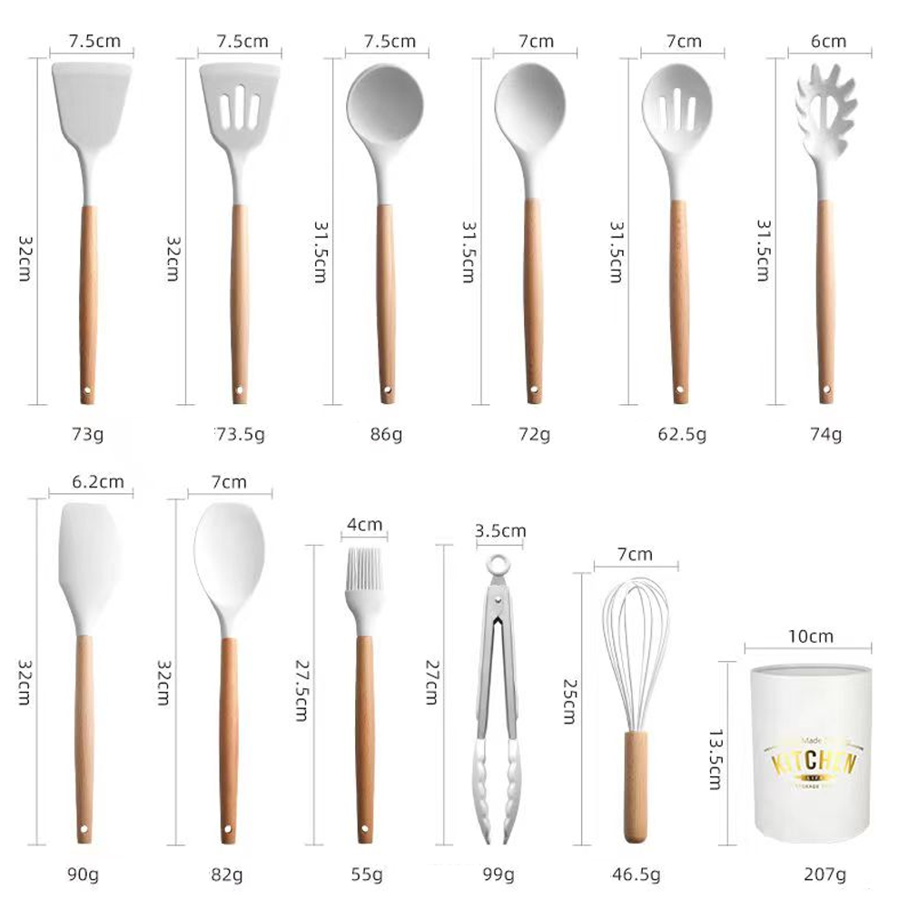 Set di utensili da cucina in silicone bianco latte (1 set da 12 pezzi)