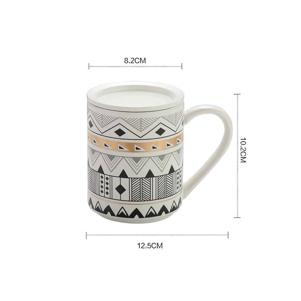 Line Retro New Bone China Mug Coffee Cup Tea Cup With Lid 370 ml