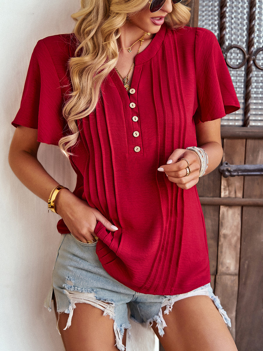 Women's T-Shirts Solid Loose Casual Short-Sleeved V-Neck T-Shirts