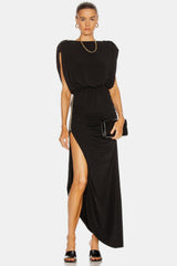 Cap-Sleeve V-Back Chain Detail Asymmetrical Dress