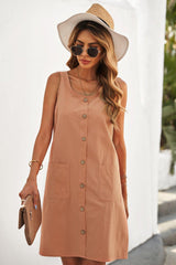 Button Front Dress with Pockets