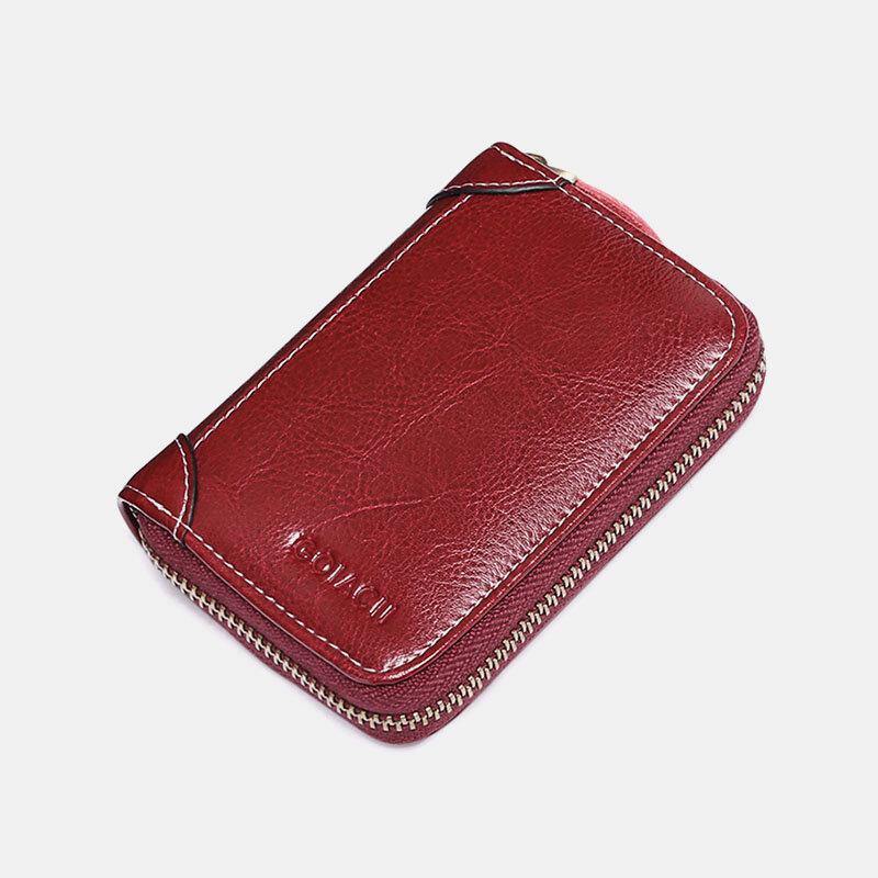 Women 12 Card Slots Rfid Genuine Leather Short Zipper Coin Purse Wallet