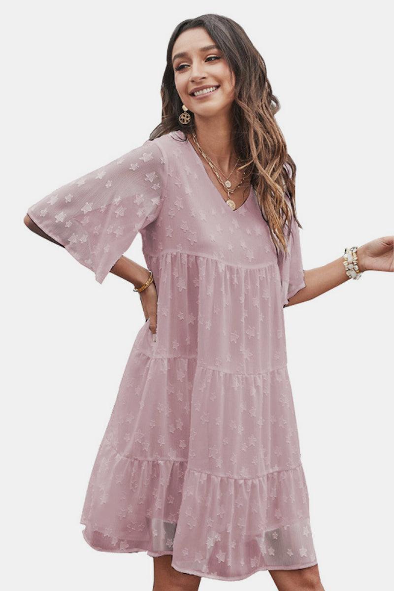 Star Flutter Sleeve Tiered Dress