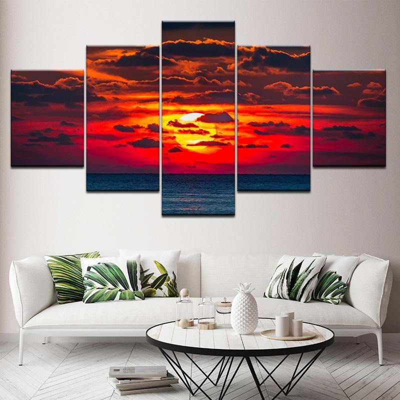 5 Stück Wandgemälde für Zuhause, Schlafzimmer, Dekoration, HD-Kunst, Sonnenuntergang, Sprühmalerei, Leinwand 