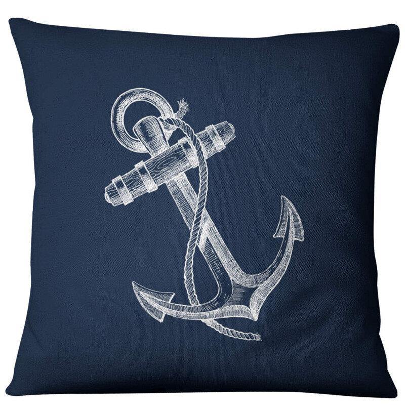 Blue Compass Nautical Marine Style Linen Pillow Case Mediterranean Sofa Cushion Cover Home Textile